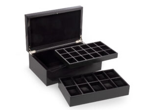 Valet Box 10 Watch & 18 Compartment Maple Stained Black Trays