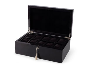 Valet Box 10 Watch & 18 Compartment Maple Stained Black Closed