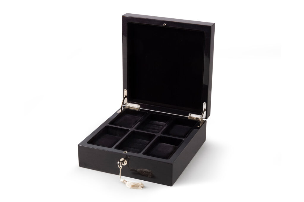mens valet boxValet Box 4 Watch 2 Cufflink Compartment Maple Stained Black Open